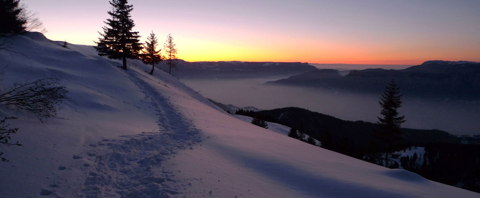 Eine hügelige Schneelandschaft