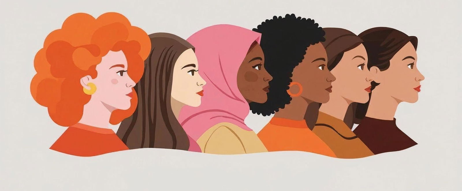 Mehrere Frauen mit verschiedenen Haut- und Haarfarben.