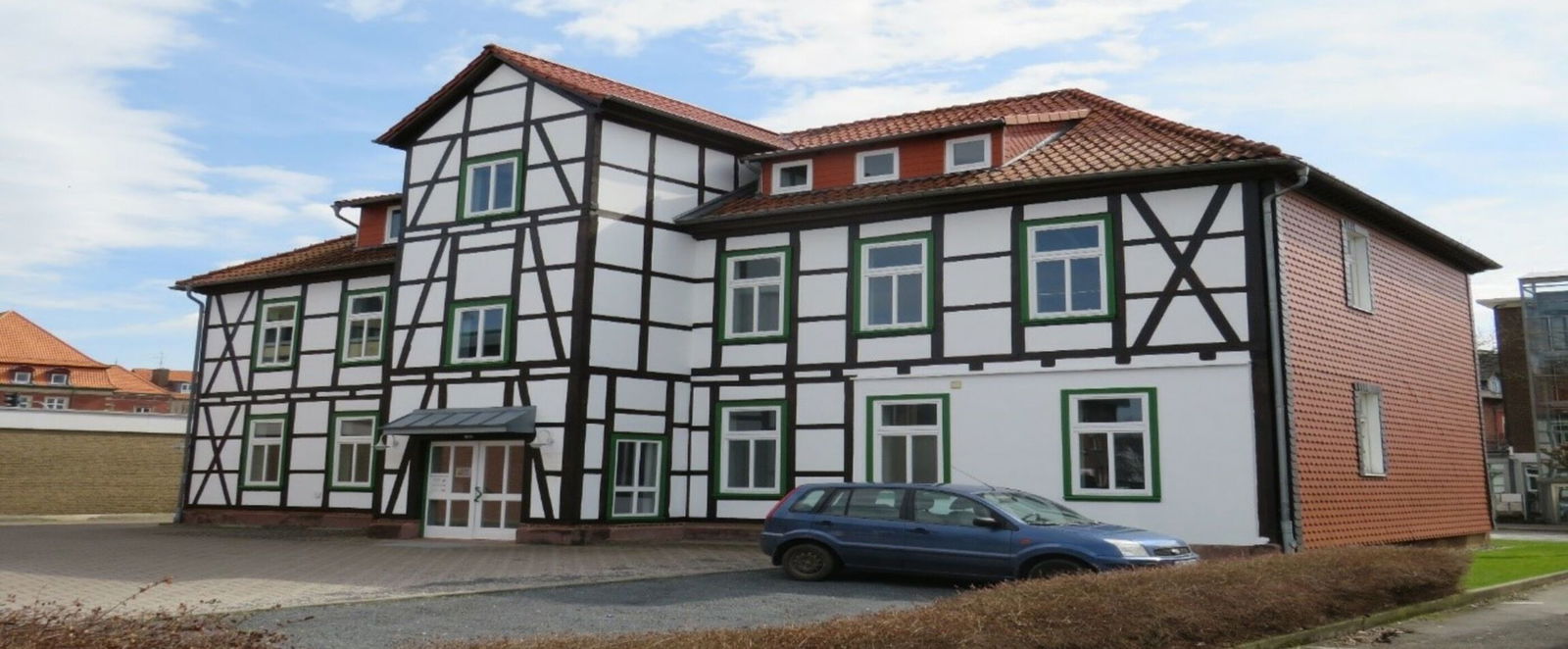 Ein Fachwerkgebäude.