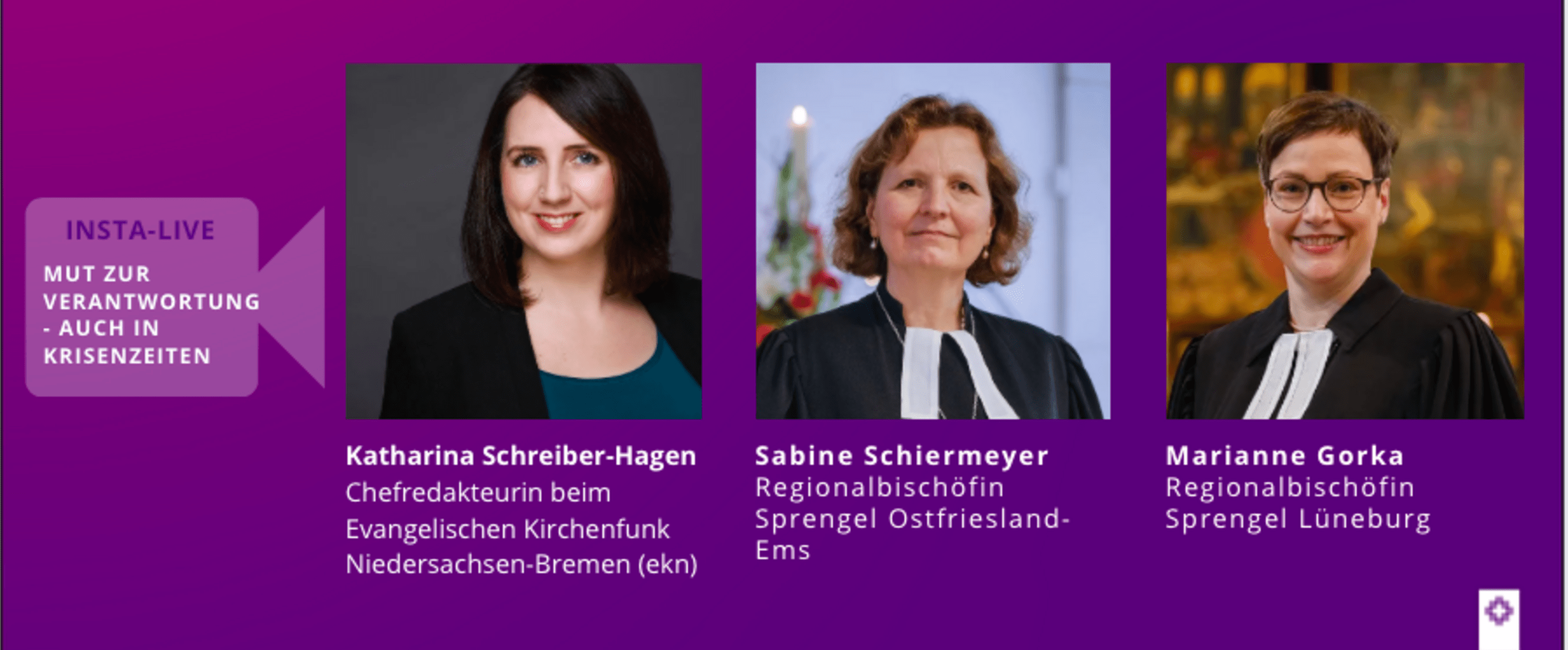 Drei Frauen auf einem Plakat in Lilatönen.