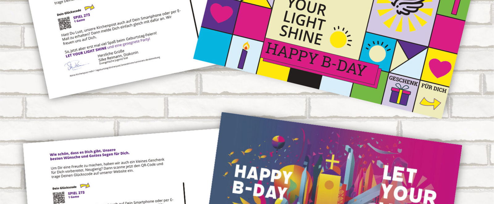 Zwei Motive für Glückwunschkarten zum 14. Geburtstag.