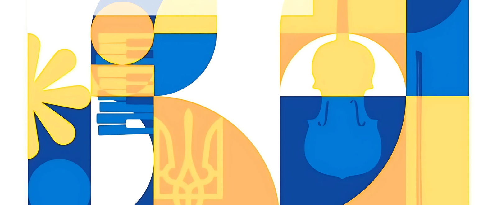 eine Grafik mit Instrumenten und Bluetenblaettern