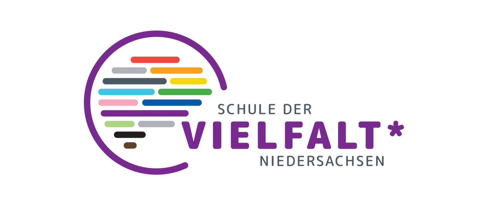 Ein farbiges Logo mit dem Text Schule der Vielfalt