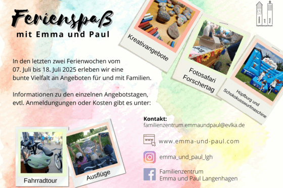 Ein Plakat, auf dem „Ferienspaß“ steht und Bilder platziert sind.