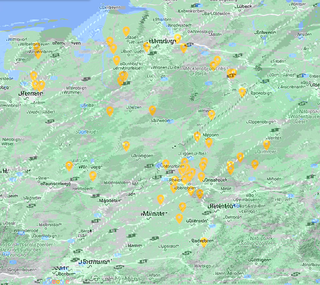 Eine Karte von Niedersachsen.
