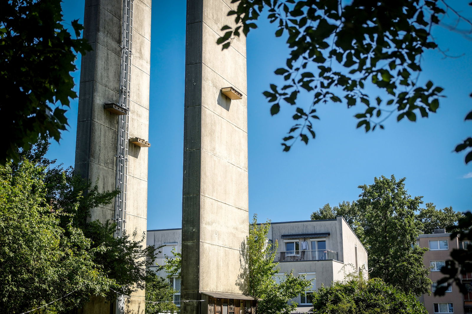 Zwei Türme mit Nistkästen im Grünen