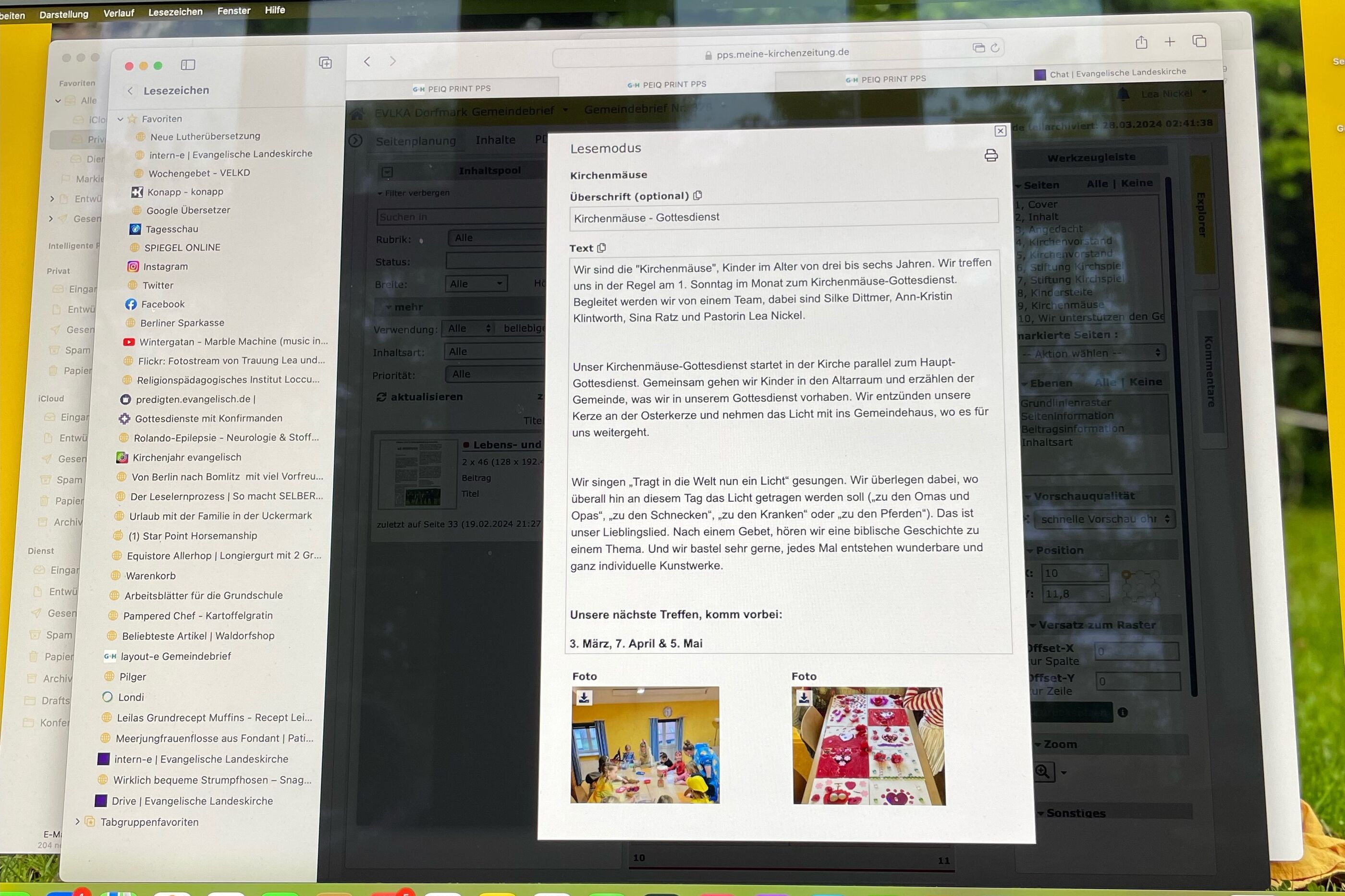 Foto von einem Bildschirm, auf dem ein Layout-Programm geöffnet ist.