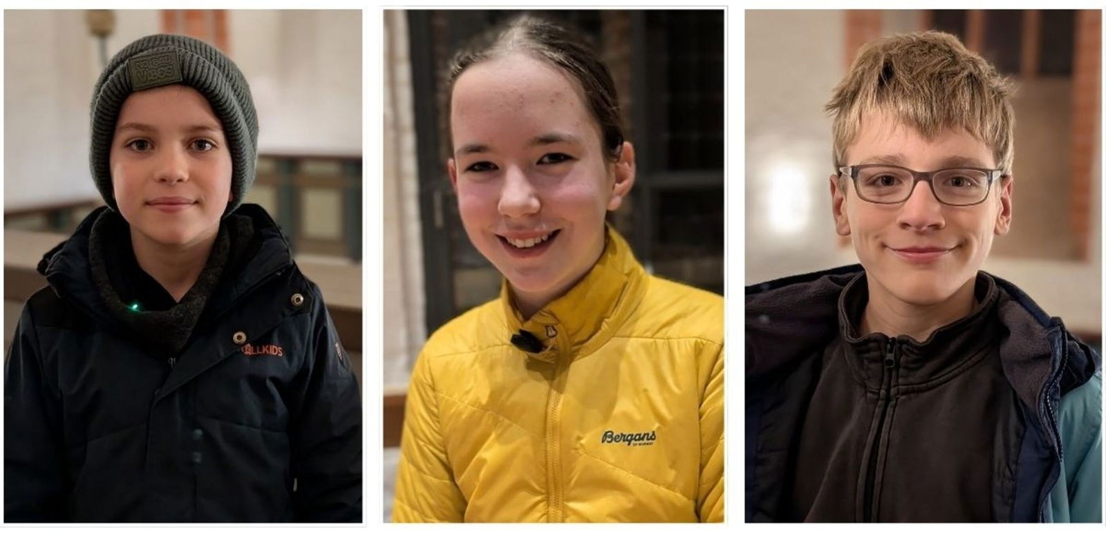 Drei Kinder, zwei Jungs und zwei Mädchen in Portraits.