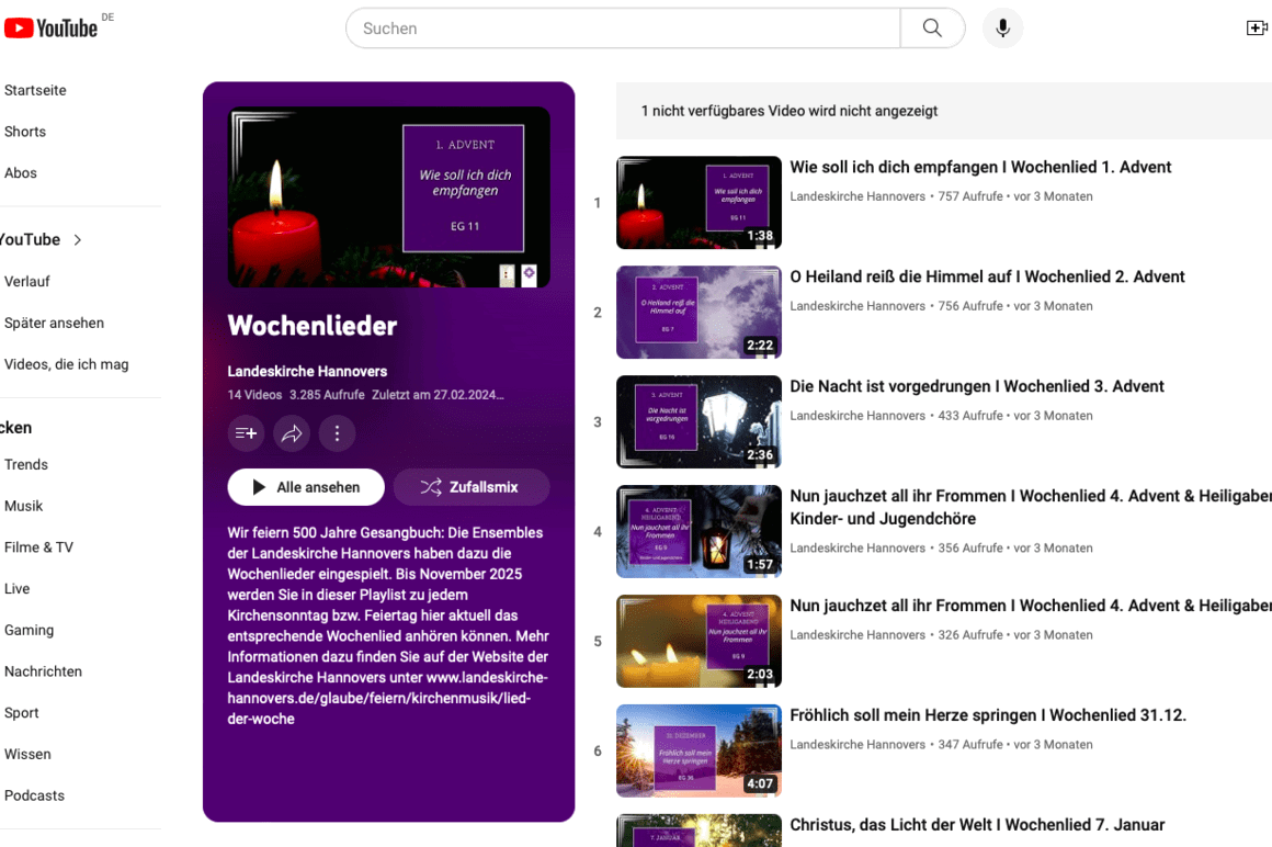 Eine Playlist auf YouTube.
