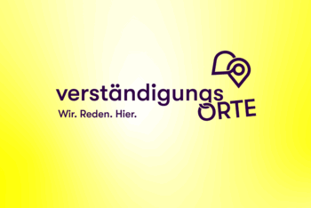 Logo der Aktion Verständigungsorte mit der Unterzeile Wir. Reden. Hier.