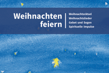 Ein künstlerischer Sternenhimmel, auf dem steht: Weihnachten feiern