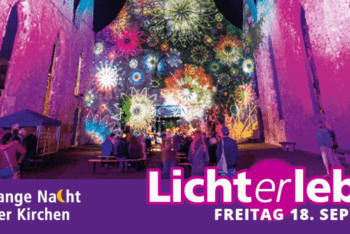 Banner mit Lichtinstallation und der Aufschrift Lichterleben