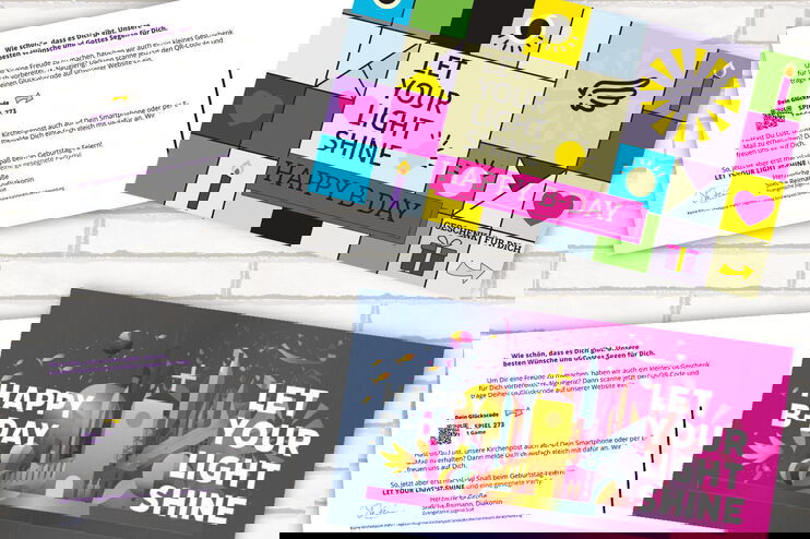 Zwei Motive für Glückwunschkarten zum 14. Geburtstag.