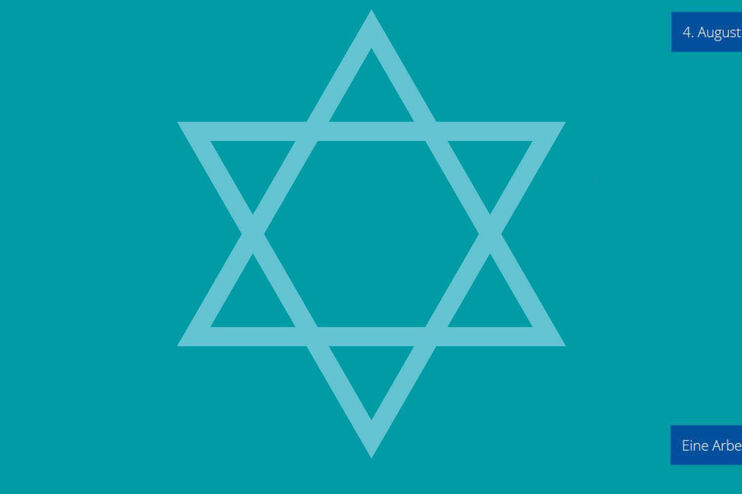 Der Davidstern auf türkiskfarbenem Hintergrund und mit Textfeldern, die auf den Israelsonntag hinweisen.