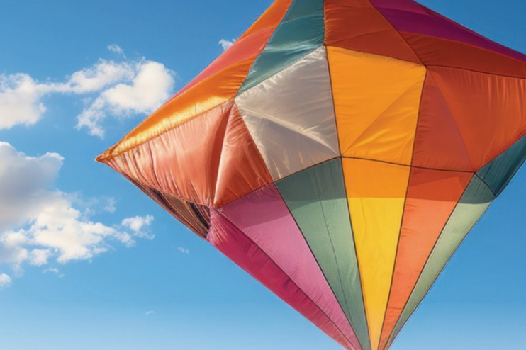 Ein bunter Drache an blauem Himmel. Rechts oben steht: klimafasten.de. Mittig steht: So viel du brauchst.